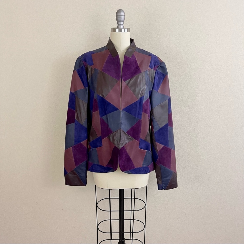 Lafayette 148 Purple Patchwork Leather Suede Jacket
